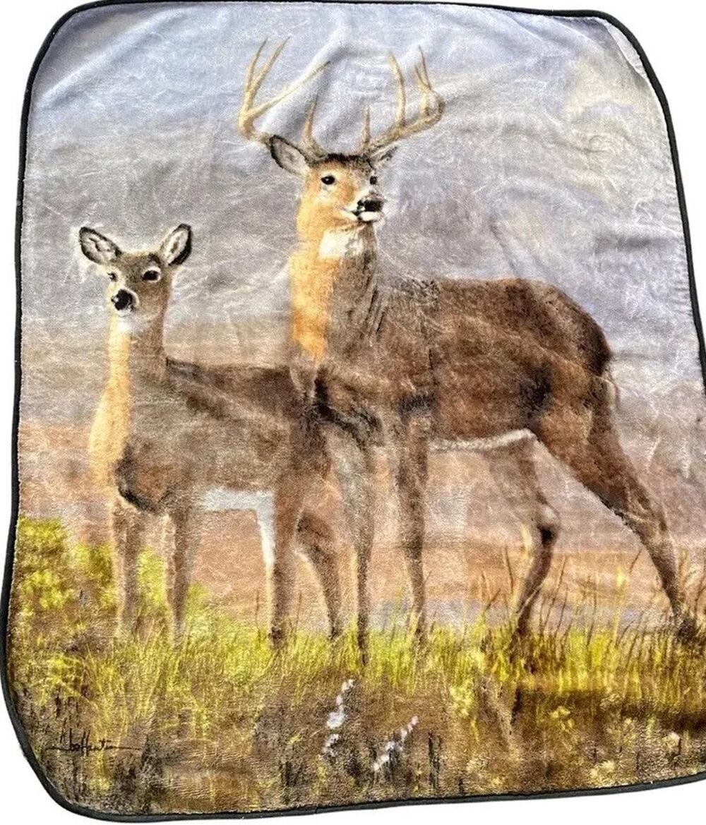 James Hautman Deer Hunting Blanket fleece Throw Northwest Company Vtg